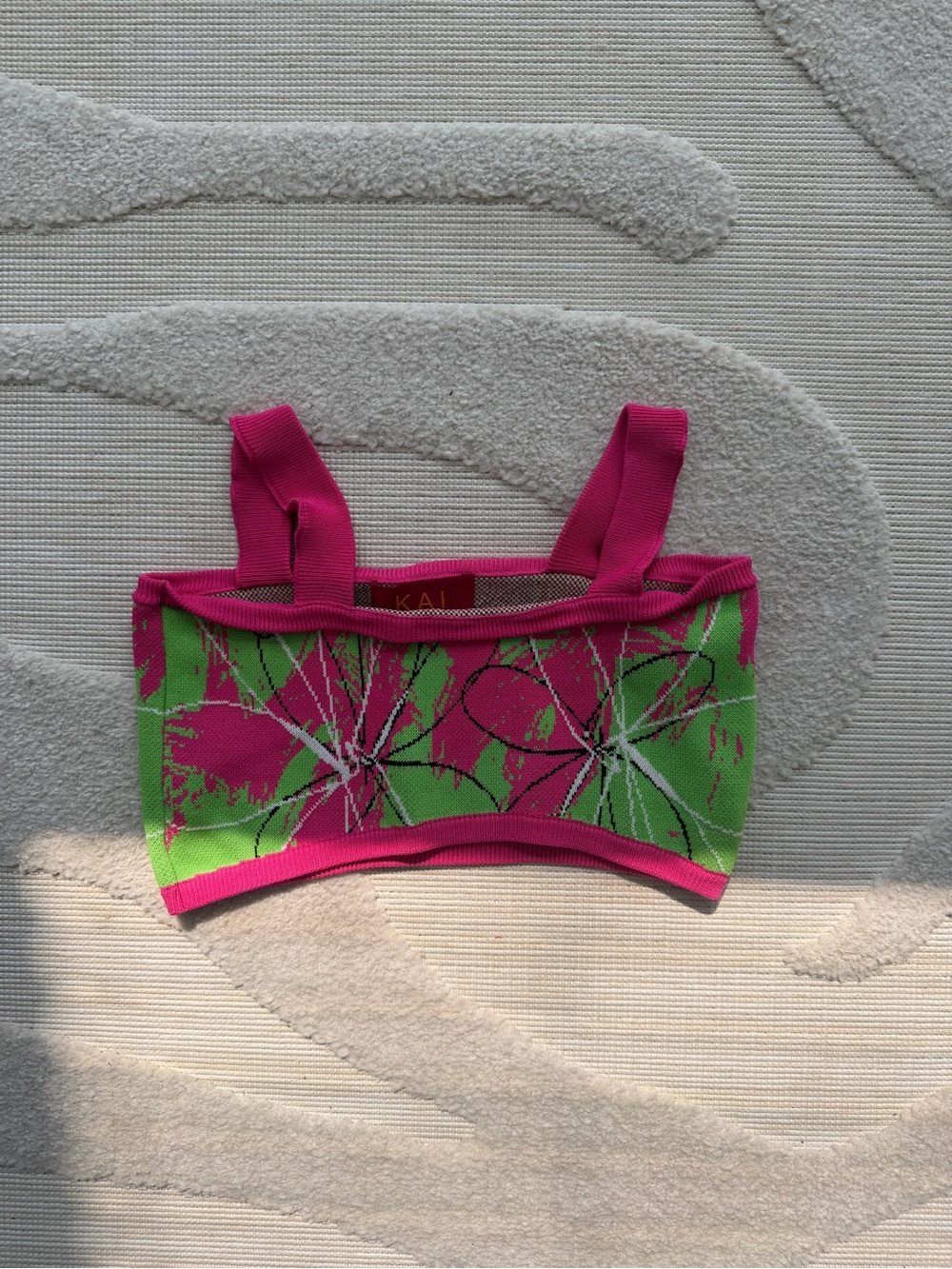 KAI green and pink floral print crop top